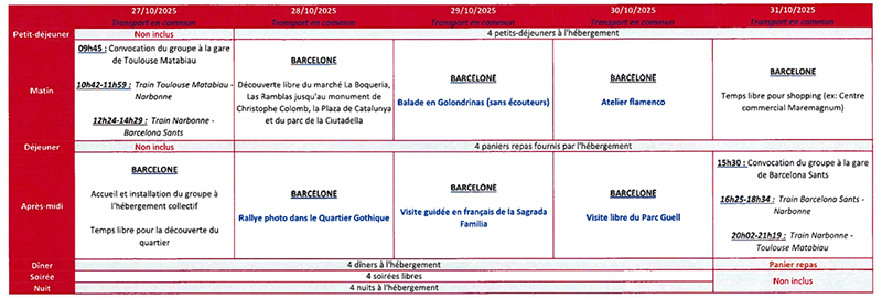 Programme séjour Barcelone 2025 - CCGA